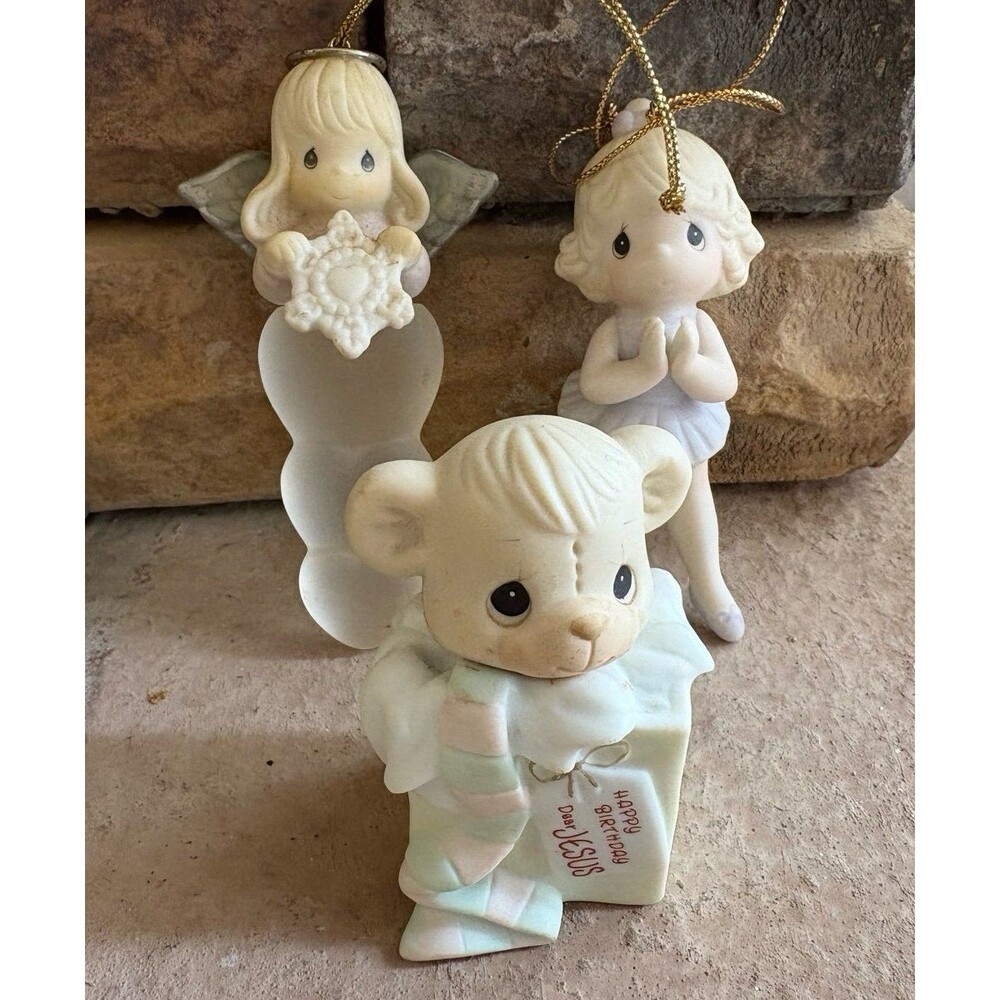Lot of 3 Vtg Precious Moments Christmas Ornaments Bear Happy Day Jesus Ballerina